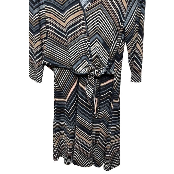 Cato Dress Womens Large Flare Brown Blue Chevron Striped V Neck Work Fall Casual - Picture 3 of 11